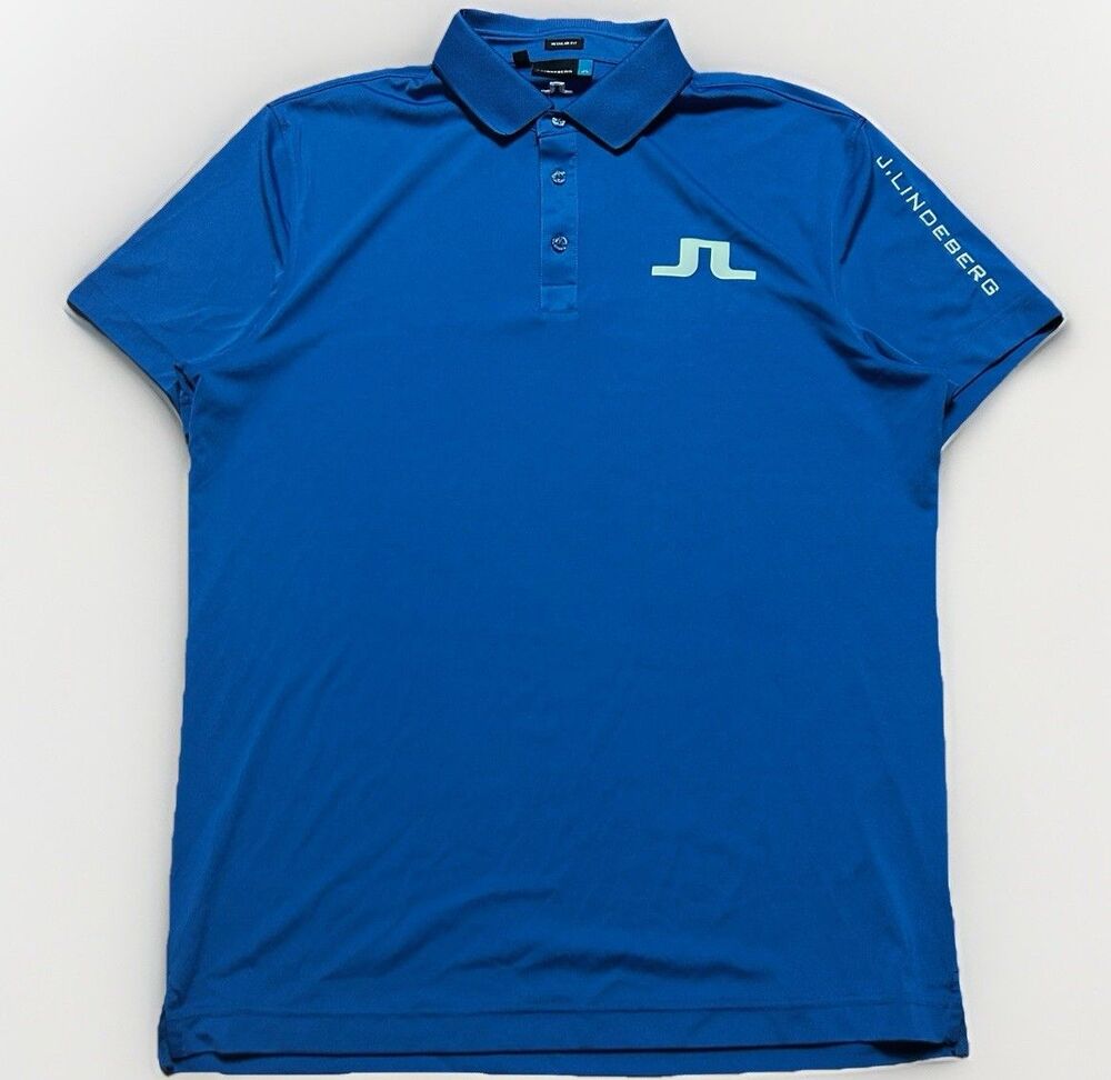 J.Lindeberg Tour Tech XT Polo Shirt Mens Large Blue Jersey Golf Regular Stretch